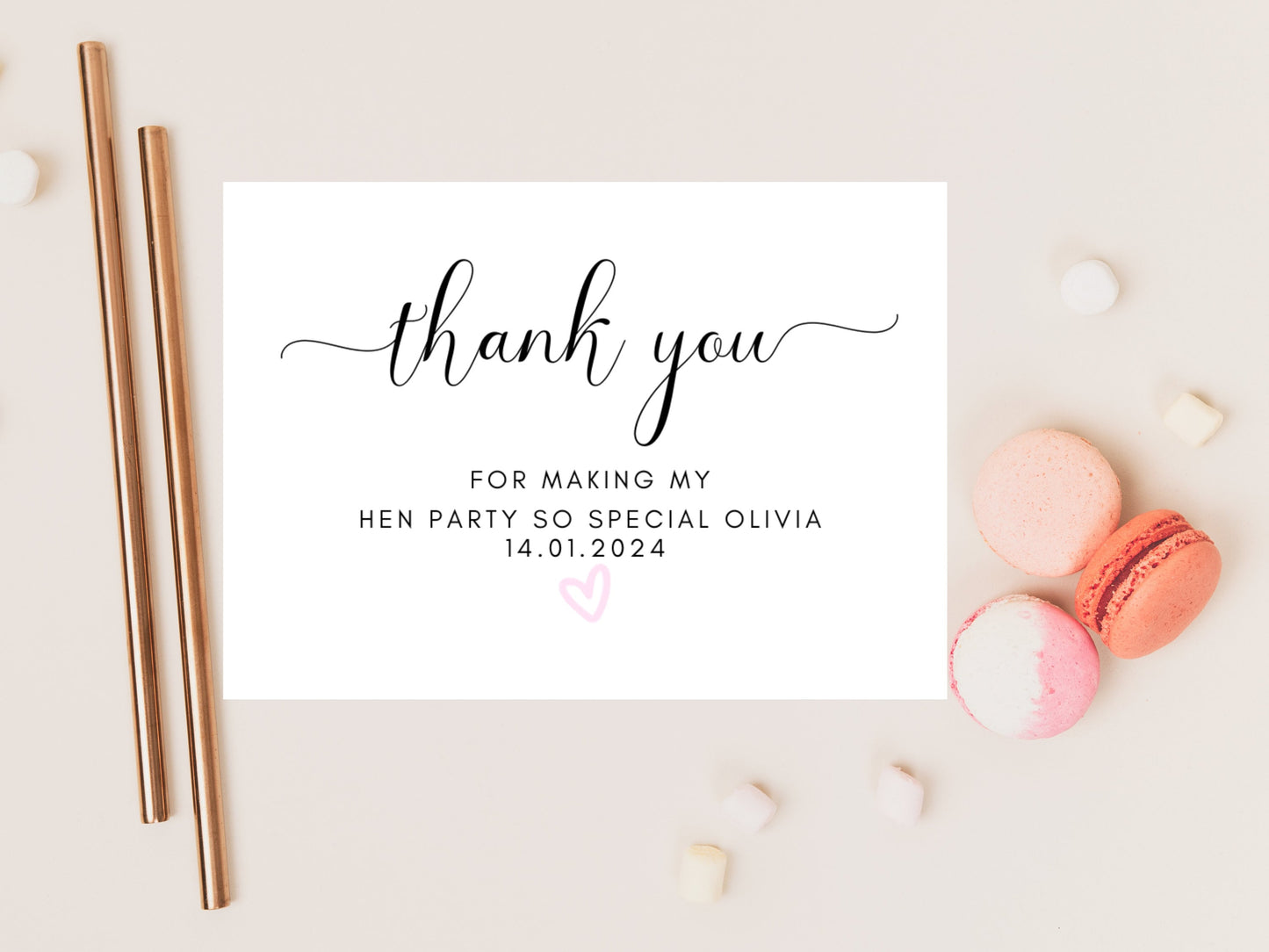 Thank You for Making My Hen Party So Special Card/ Personalised Bride to Be Bridal Shower/ Bachelorette Pink Heart Hen Party Weekend Card