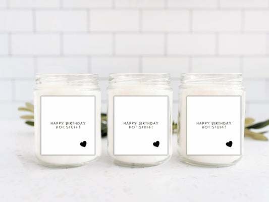 Happy Birthday Hot Stuff Candle Label/ Monochrome Happy Birthday Gift Box Label/ Birthday Party Gift for Her/ Him Bag Sticker Decor