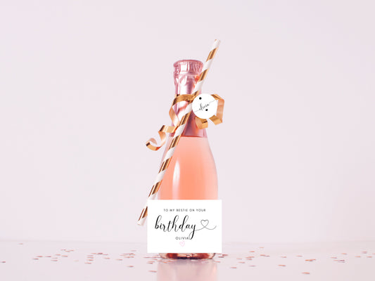 To My Bestie on Your Birthday Prosecco Bottle Label/ Personalised Champagne Bottle Sticker/Birthday Party Decor/ Monochrome Pink Heart Label