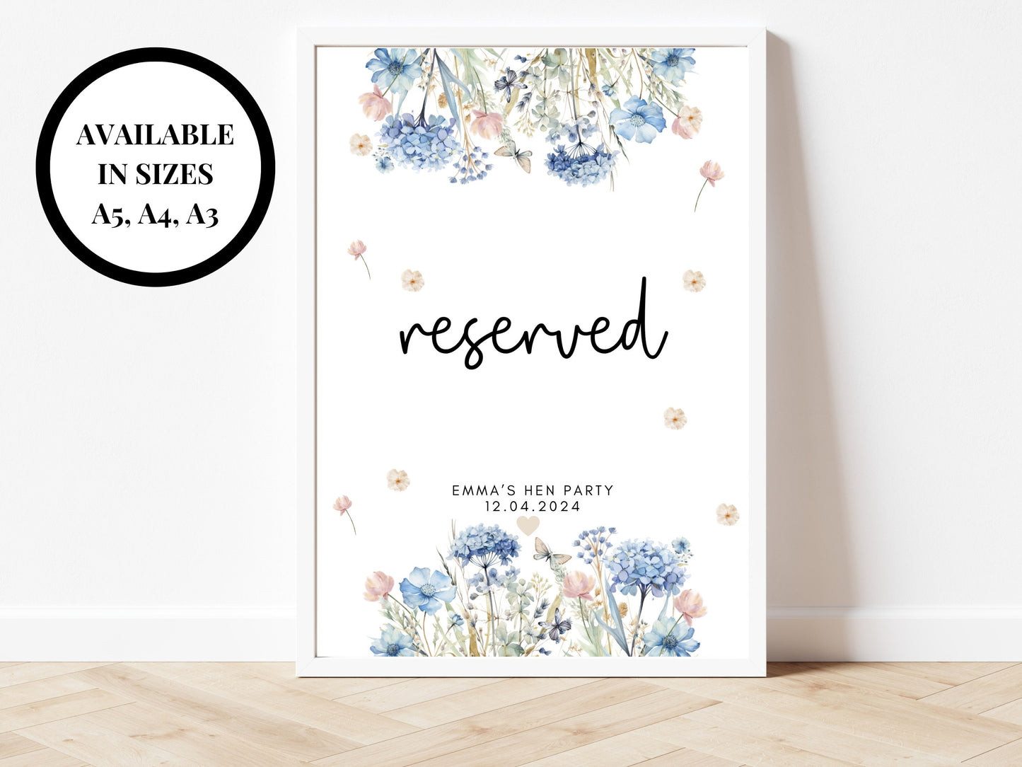 Reserved Sign/ Party Reserved Seating Poster/ Blue Floral Pastel Theme Wedding Reception Venue Seating Chart/ Reserved Seating Sign