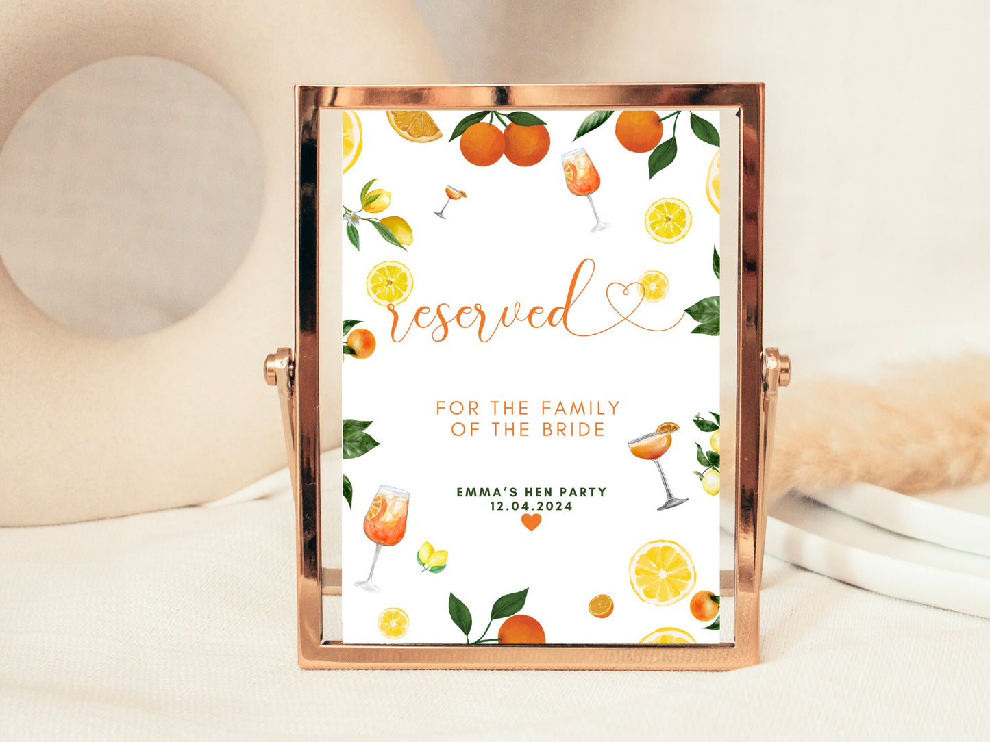 Reserved Seating Sign/ For the Family of the Bride and Groom/ Citrus Spritz Spring Summer Lemons Oranges Mediterranean/Italian Style Wedding