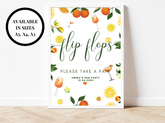 Flip Flops Please Take a Pair Sign/ Citrus Spritz Spring Summer Lemons Oranges Mediterranean/ Italian Style Wedding Reception Guest Favours