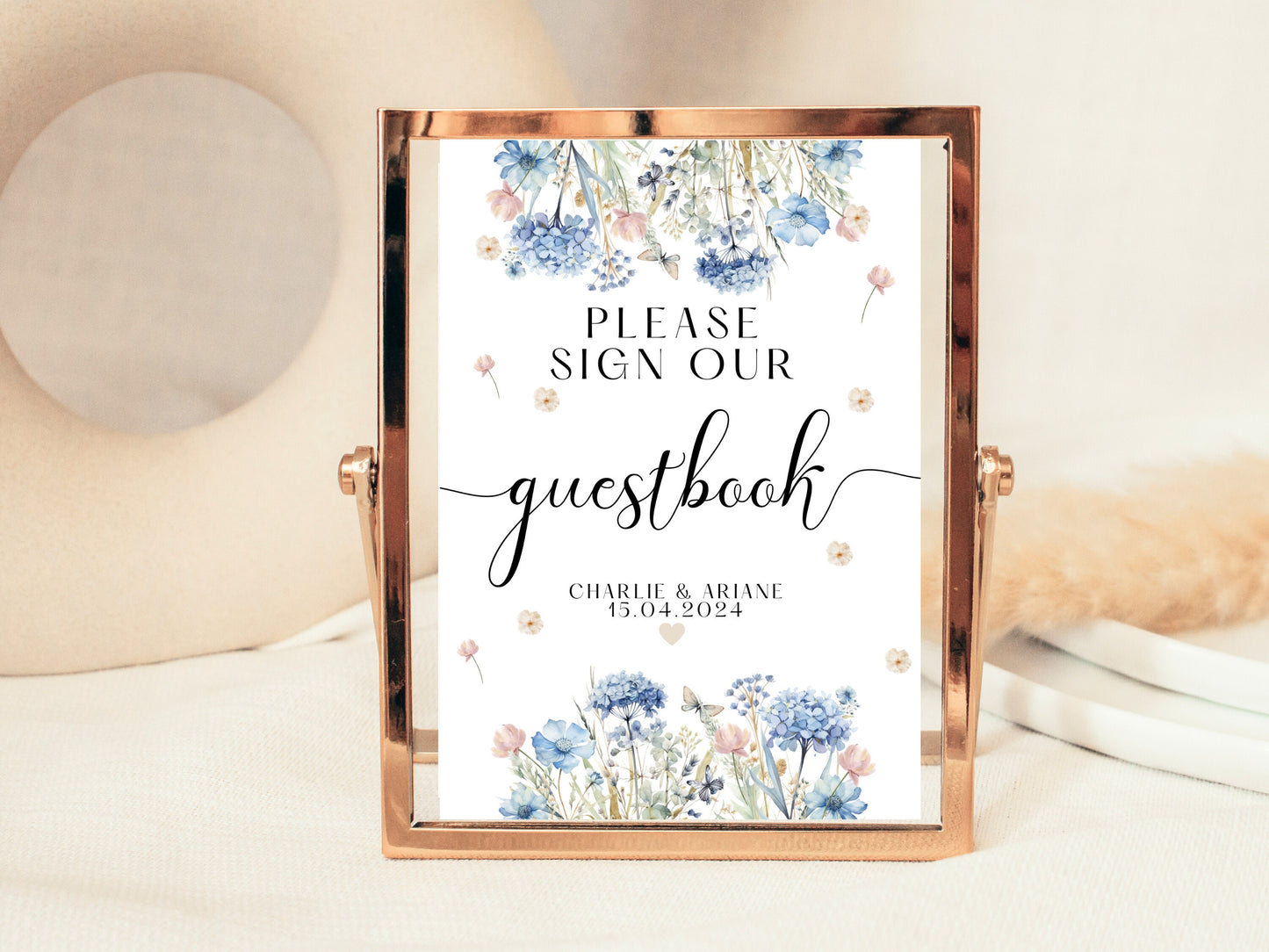 Please Sign Our Guestbook Sign/ Blue Theme Party Poster/ Wedding Guest Welcome Reception/ Wedding Party Guestbook Floral Pastel Neutral Sign