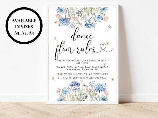 Dancefloor Rules Sign/ Lets Dance Poster/ Lets Get This Party Started Sign/ Personalised Blue Theme Wedding Reception Bar Alcohol Cocktails