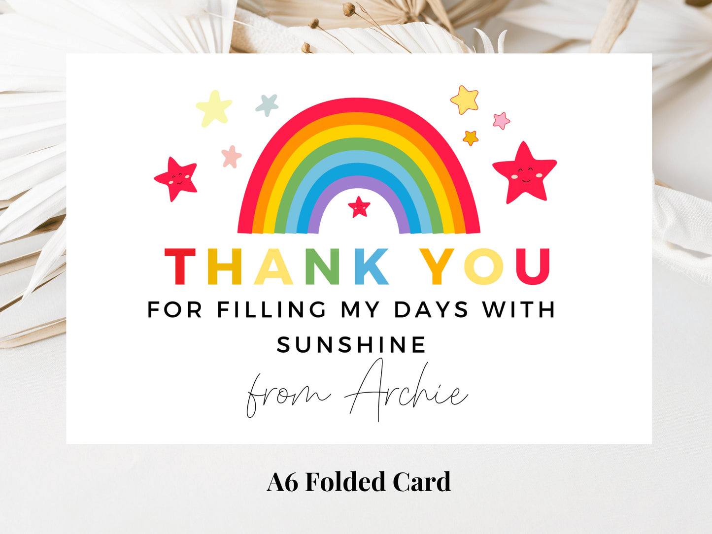 Thank You For Filling My Day With Sunshine Card/ Personalised Pastel Rainbow Star Teacher/ Best Friend/ Mentor/ End Of School Appreciation
