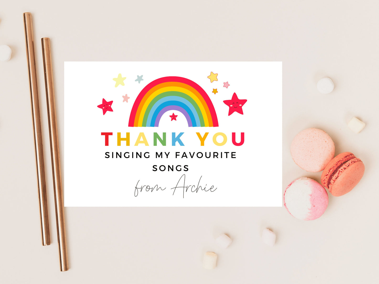Thank You for Singing my Favourite Songs Card/ Personalised Pastel Rainbow School Class Teacher/ Best Friend/ End Of School Appreciation