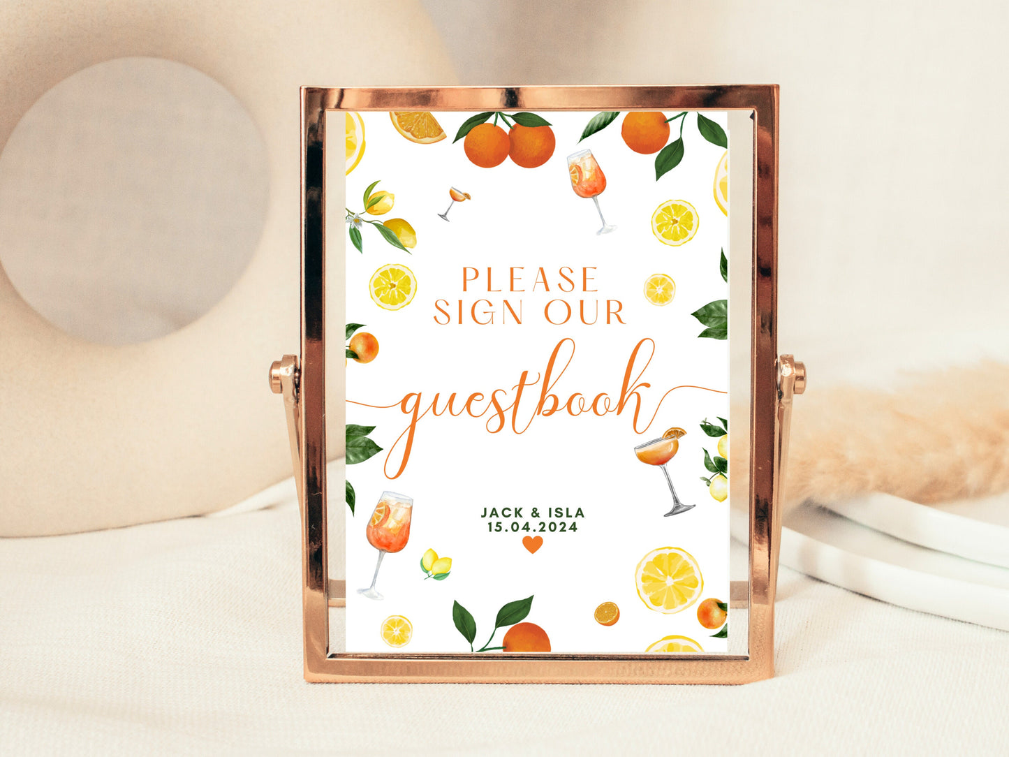 Please Sign Our Guestbook Sign/ Citrus Spritz Spring Summer Lemons Oranges Mediterranean Theme/ Italian Style Wedding Reception Welcome