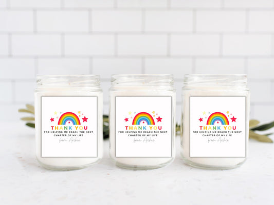 Personalised Thank You for Helping Me Reach the Next Chapter of My Life Candle Label/ Rainbow Teacher Appreciation Sticker/ End of Year