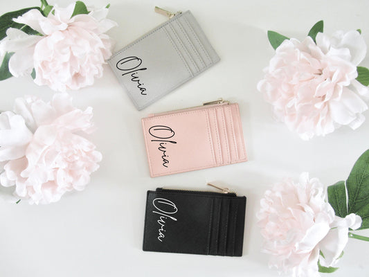 Personalised Bridesmaid Card Holder Gift/ Faux Leather Coin Purse Will You Be My Bridesmaid Present/ Travel Wallet Accessory/ Gift for Her