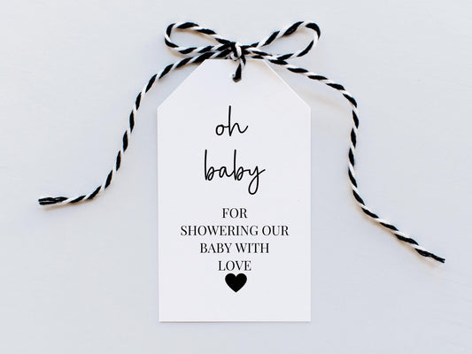 Personalised Oh Baby Shower Gift Tag/ Thank You for Showering Our Baby With Love Gender Reveal Favour/ Mummy to Be Gift Box Guest Name Tags