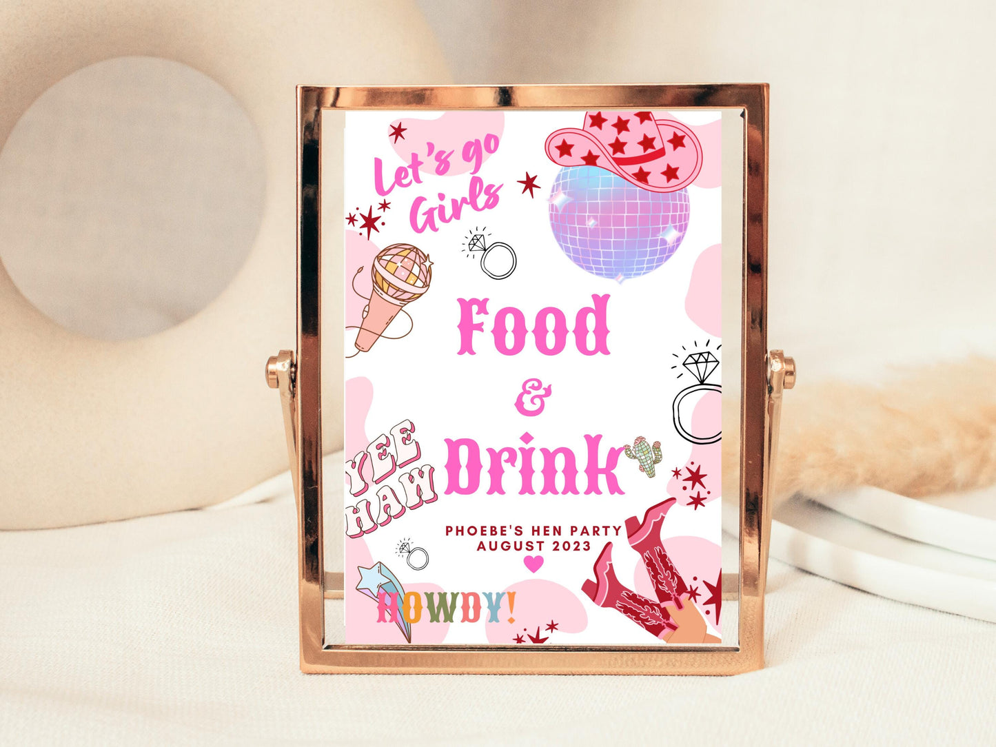 Food and Drinks Sign/ Last Rodeo Personalised Cowgirl Disco Ball Hen Party/ Bridal Shower/ Let's Go Girls Nashville/ Nash Bash Country Sign