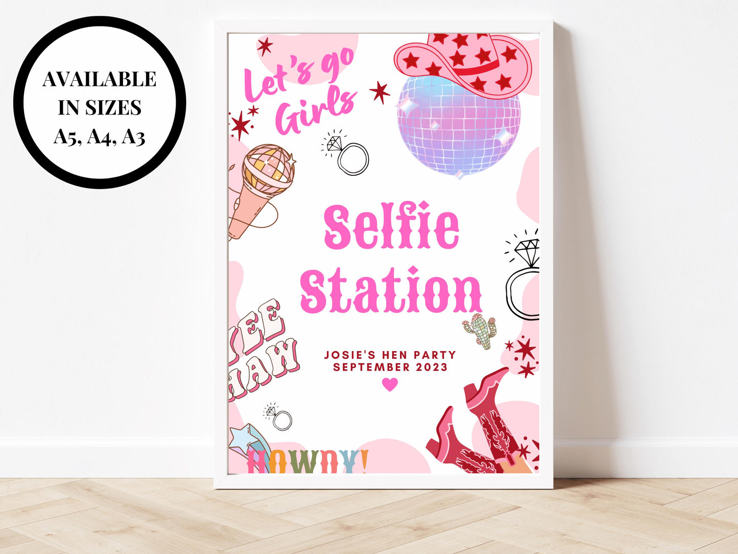 Selfie Station Sign/ Last Rodeo Personalised Hen Party/ Photo Booth Photography Photo/ Let's Go Girls Nashville/ Nash Bash Country Sign