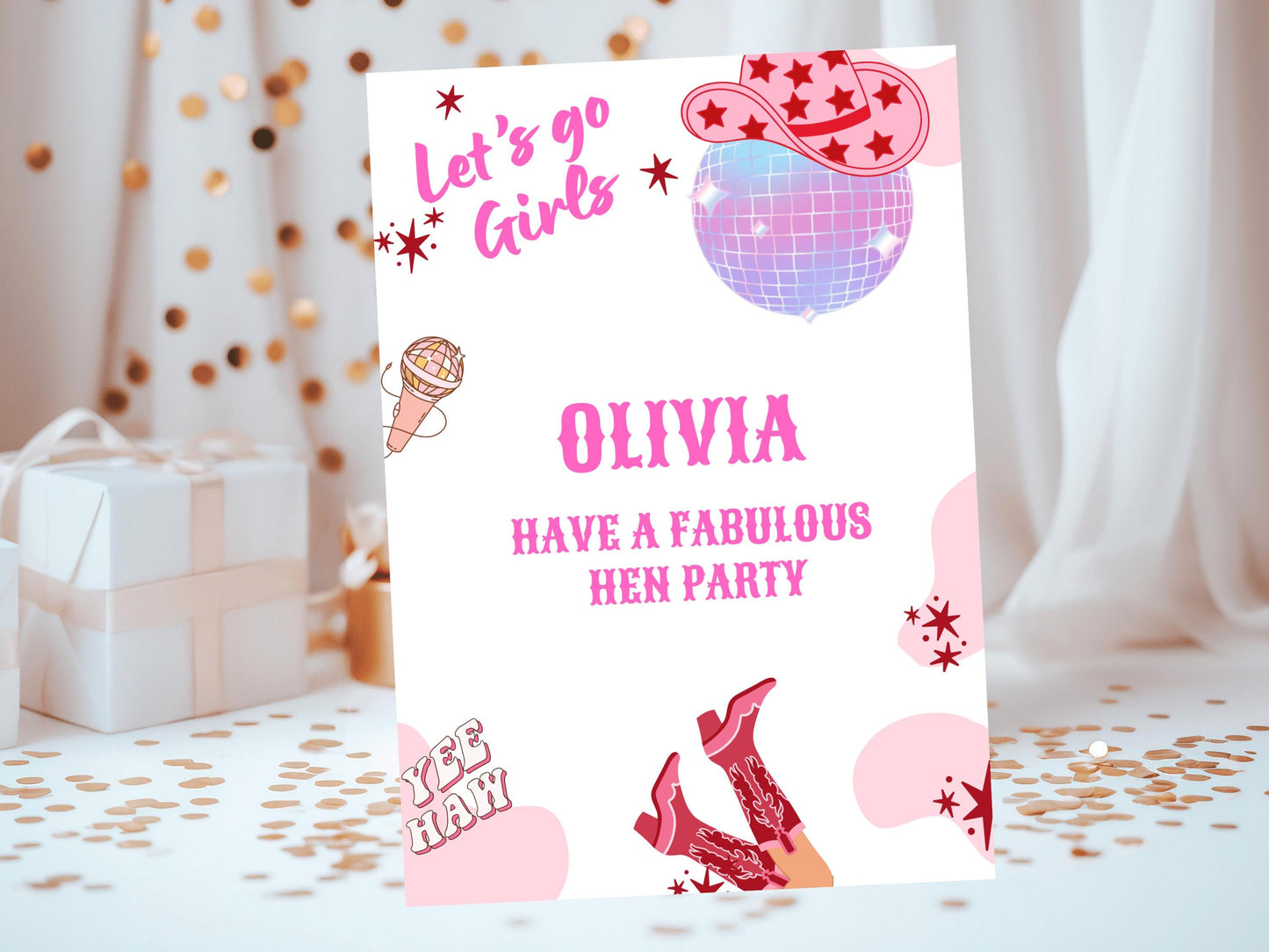 Have a Fabulous Hen Party Card/ Last Rodeo Personalised Disco Ball Hen Party/ Let's Go Girls Nashville/ Nash Bash Country Greeting Card