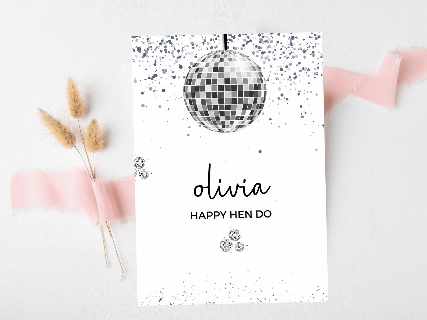 Happy Hen Do Card/ Personalised Silver Disco Ball Hen Party Greetings Card/ Team Bride Bridal Shower/ Last Disco Bachelorette Card