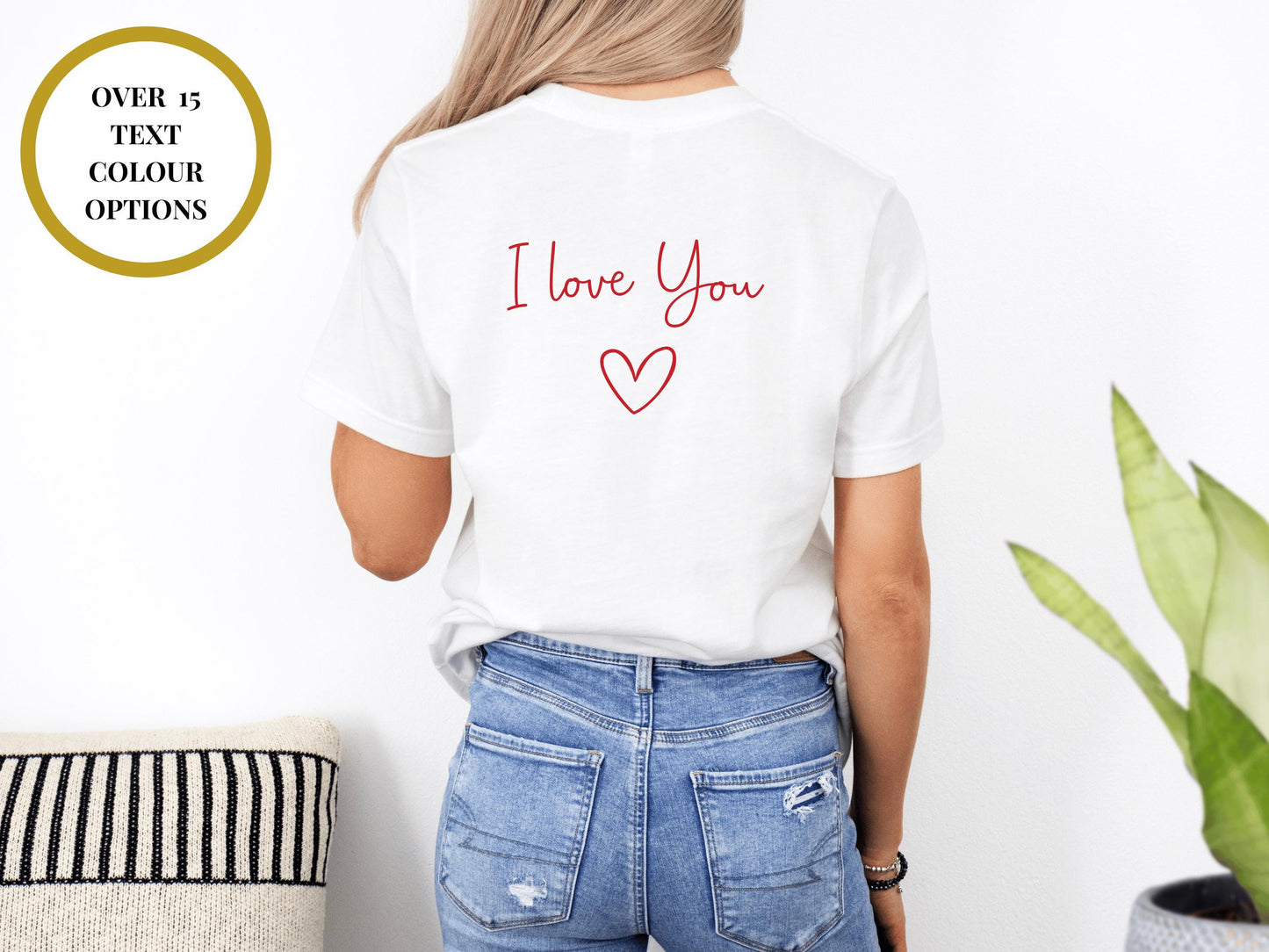 Custom I Love You Happy Valentines T-Shirt with Bow/ Cute Romantic Gift for Her/ Girlfriend/ Wife/ Short Sleeve Crew Neck Valentines Day
