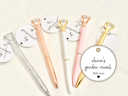 Personalised Gender Reveal Pen/ Silver Baby Shower Sparkle Party Gifts/ Gold Mother Mum Mummy to Be Diamond Personalised Crystal Pen
