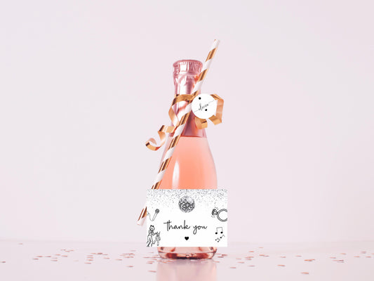 Thank You Mini Prosecco Bottle Sticker/ Bride to Be Silver Disco Ball Hen Party/ Bride Squad Label/ Hen Party Weekend Bachelorette Favours