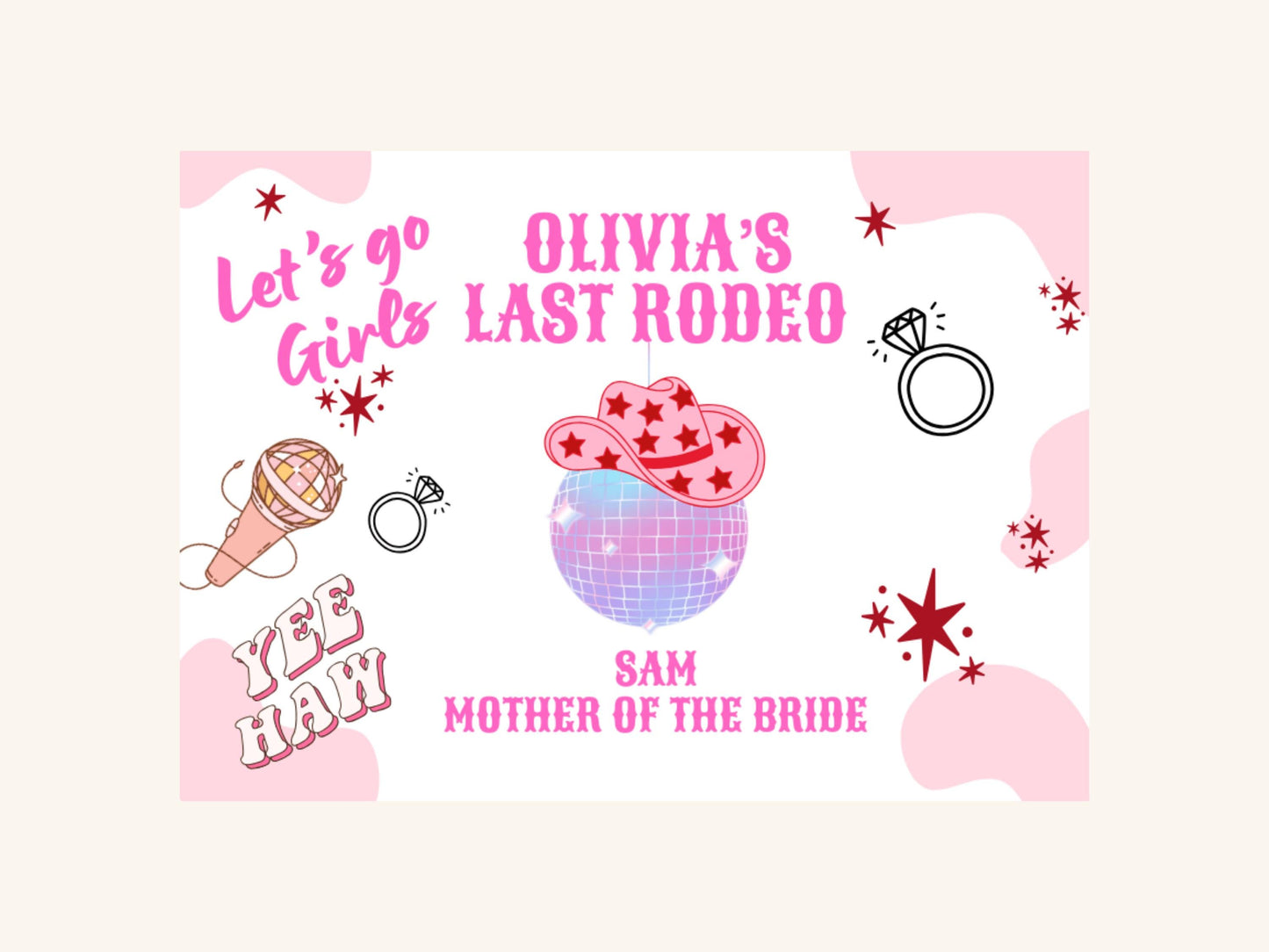 Bridal Party Mini Prosecco Wine Bottle Label/ Last Rodeo Personalised Bridal Shower/ Let's Go Girls Nashville/ Nash Bash Country Sticker