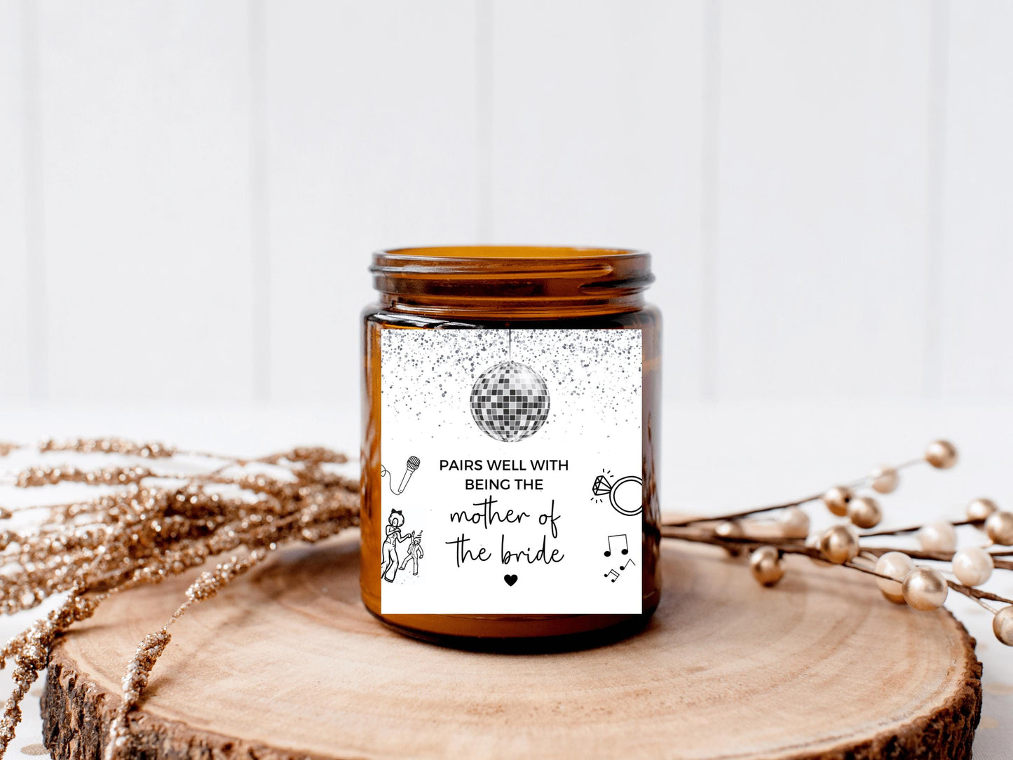Pairs Well With Being the Mother of the Bride Candle Label/ Personalised Silver Disco Ball Hen Party Candle Favour/ Bridal Shower Sticker