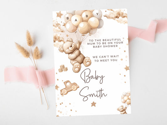 To the Beautiful Mum to Be on Your Baby Shower Card/ Personalised We Cant Wait to Meet You/ We Can Bearly Wait Mummy to Be Card/ Brown Bear