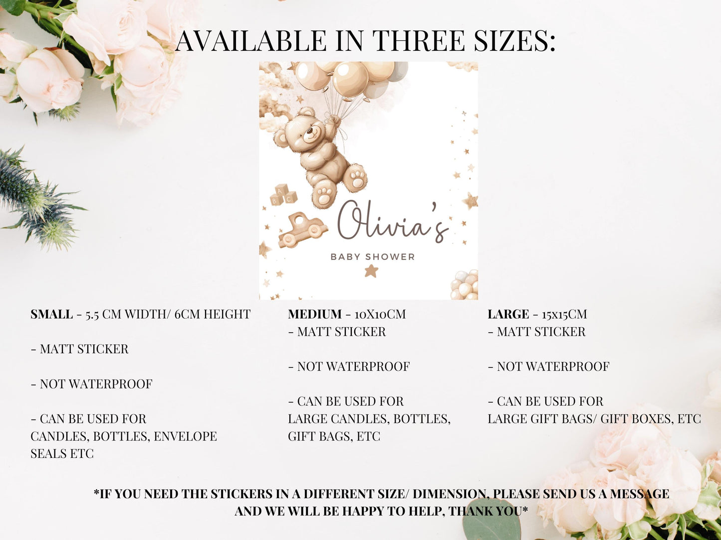 Personalised Baby Shower Candle Label/ Mummy to Be Gender Reveal Favours/ We Can Bearly Wait Neutral Brown Teddy Bear Balloons Sticker