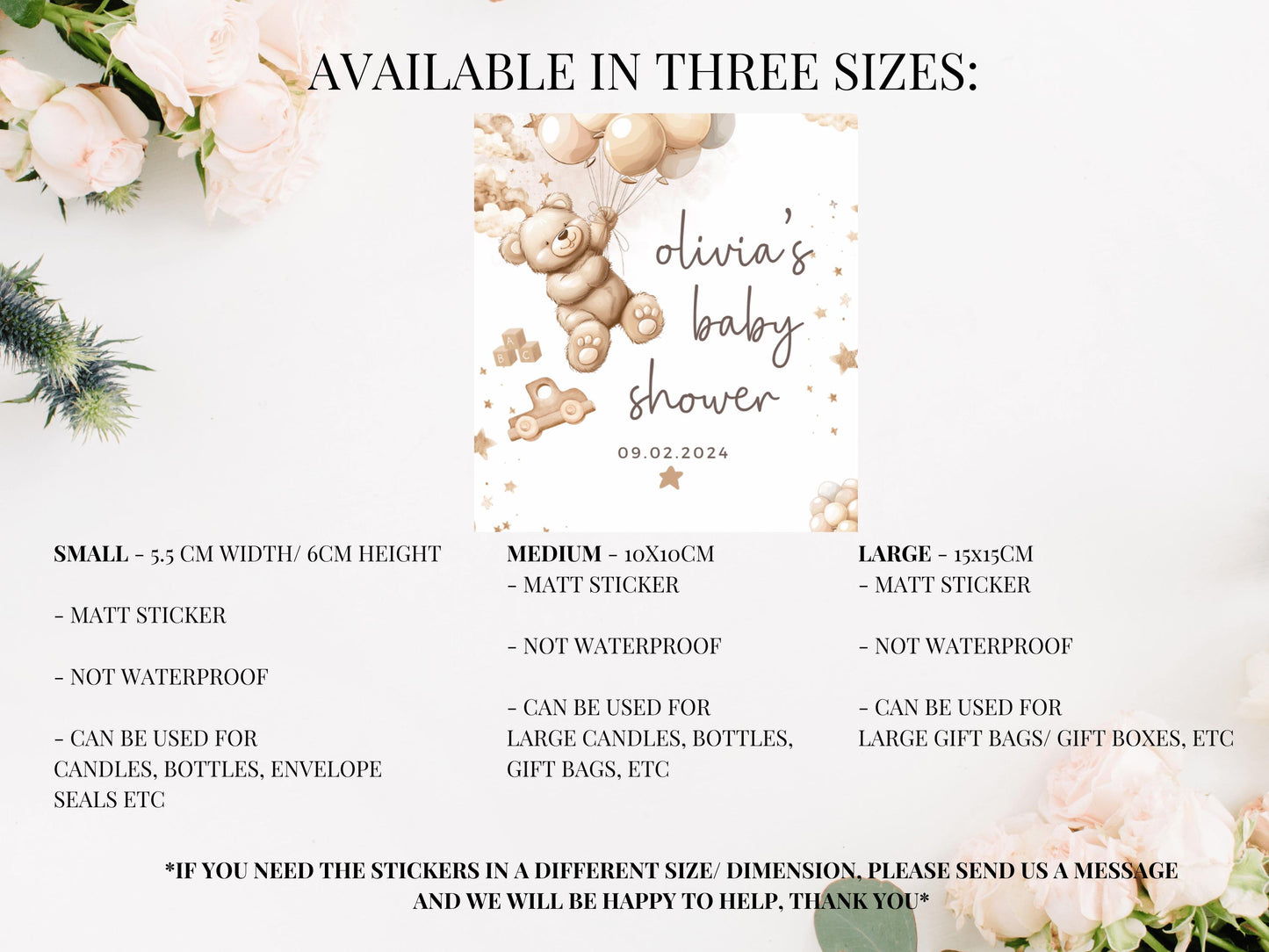 Personalised Baby Shower Candle Label/ Mummy to Be Gender Reveal Favours/ We Can Bearly Wait Neutral Teddy Bear Balloons Sticker