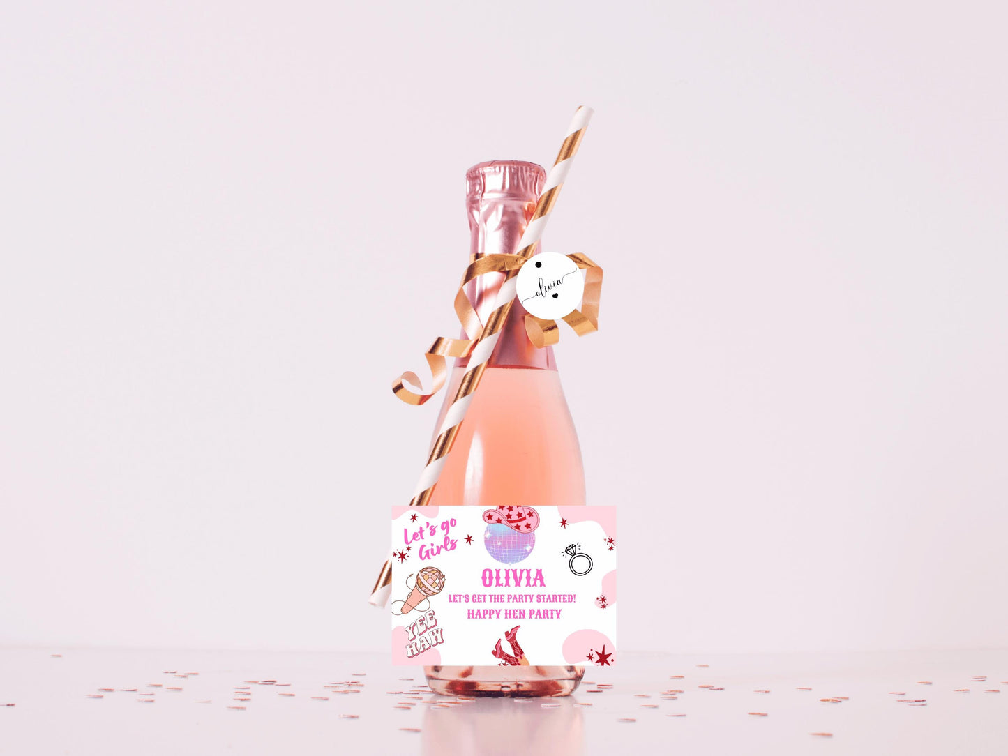 Lets Get the Party Started Happy Hen Party Prosecco Bottle Label/ Last Rodeo Personalised Bridal Shower/ Let's Go Girls  Nash Bash Country